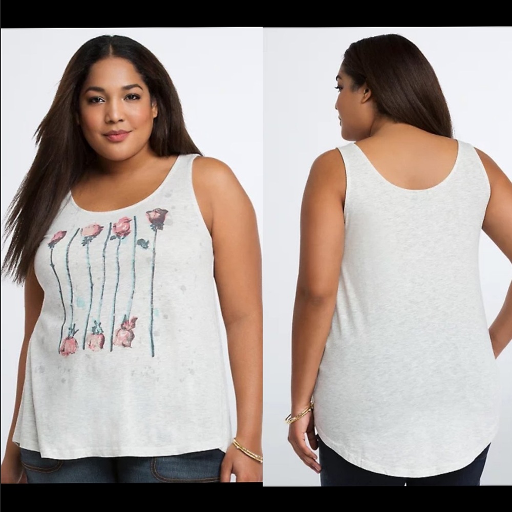 Torrid Rose Print Watercolor Draped Graphic Tank Top 0X